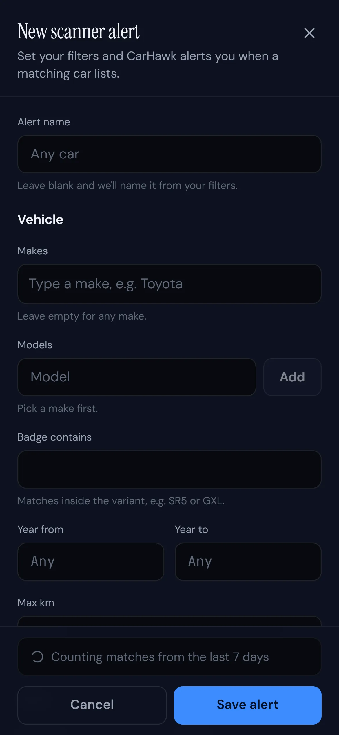 CarHawk new scanner alert form on a phone